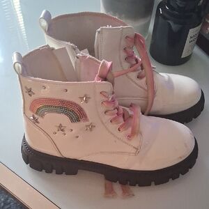 Kids White and Pink Boots with Rainbow Design